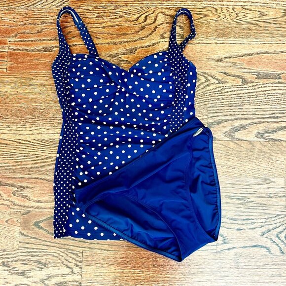 NWT Sunflair Tankini Swimsuit In Navy Polka Dot Size 10 / Medium - Picture 5 of 7